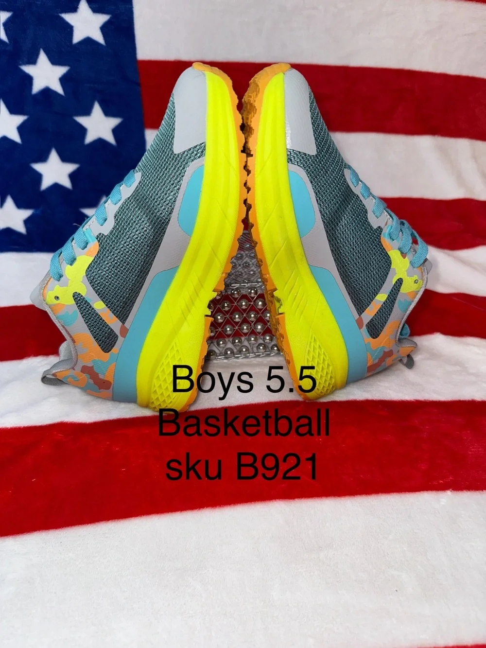 Hi-Tec Boys 5.5 or Girls 7 Gray Blue Neon Yellow Athletic Basketball Sneakers